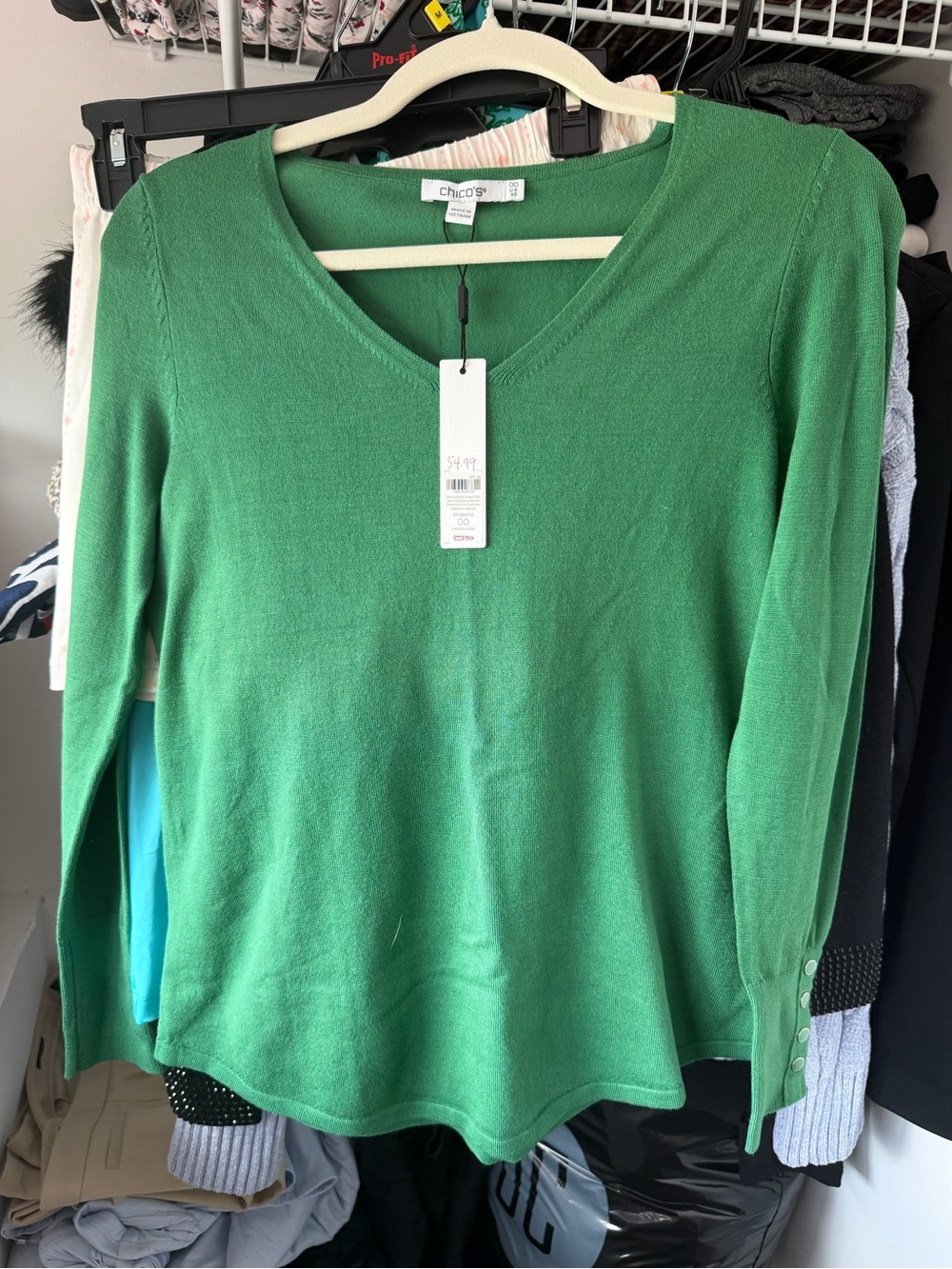 Chico's Green V-Neck Long-Sleeve Sweater spun rayon WOMENS XS NWT